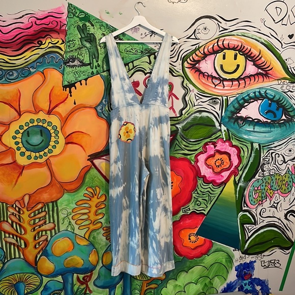 Upcycled F21 Jumper overall cropped hemmed ankle length a-line denim pant - Picture 9 of 16